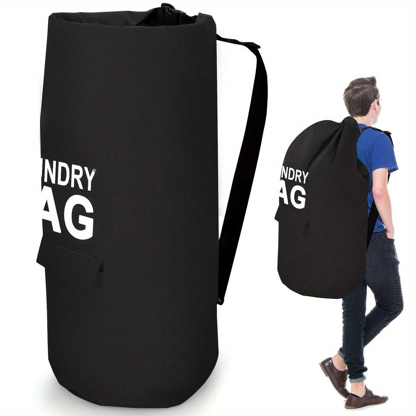 Large Laundry Bag Backpack with Adjustable Shoulder Strap | Foldable Portable Laundry Basket Machine Washable | Space Saving Hamper