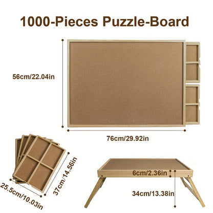 Jigsaw Puzzle Table with Folding Legs – 4 Drawers 16 Sorting Grids Portable Wooden Puzzle Board for 1000 Pieces
