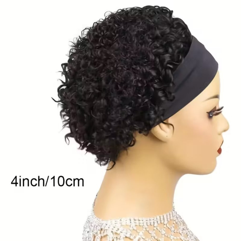 Kinky Curly Headband Wig Human Hair Brazilian 150% Density Glueless 6 Inch | No Glue No Gel Black Burgundy Rust | Beginner Friendly Daily