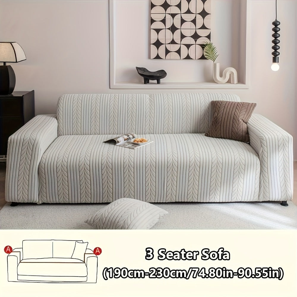 Sofa Cover Zigzag-Texture Fitted Slipcover for 1, 2, 3 or 4-Seater Sofas in Four Neutral Colors