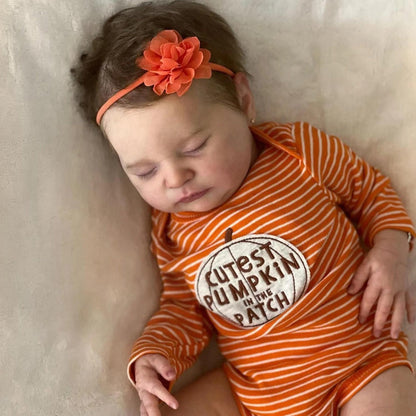Reborn Baby Doll 20-Inch Sleeping Cloth Body with Rooted Hair, Orange Outfit, Pacifier, Bottle and Accessory Card