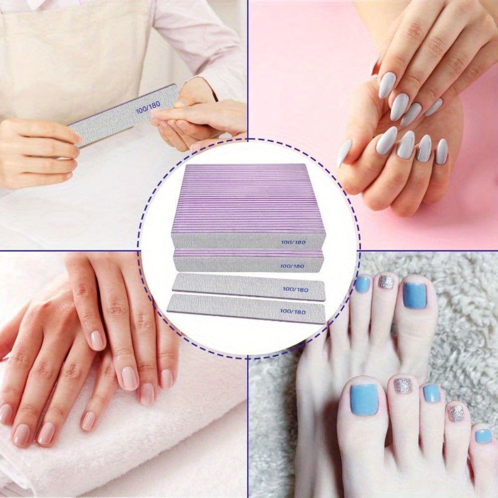 Emery Boards Nail Files 50 Pack 100 180 Grit Double Sided Professional Fingernail Filer Set Reusable for Natural Acrylic Gel Nails Manicure