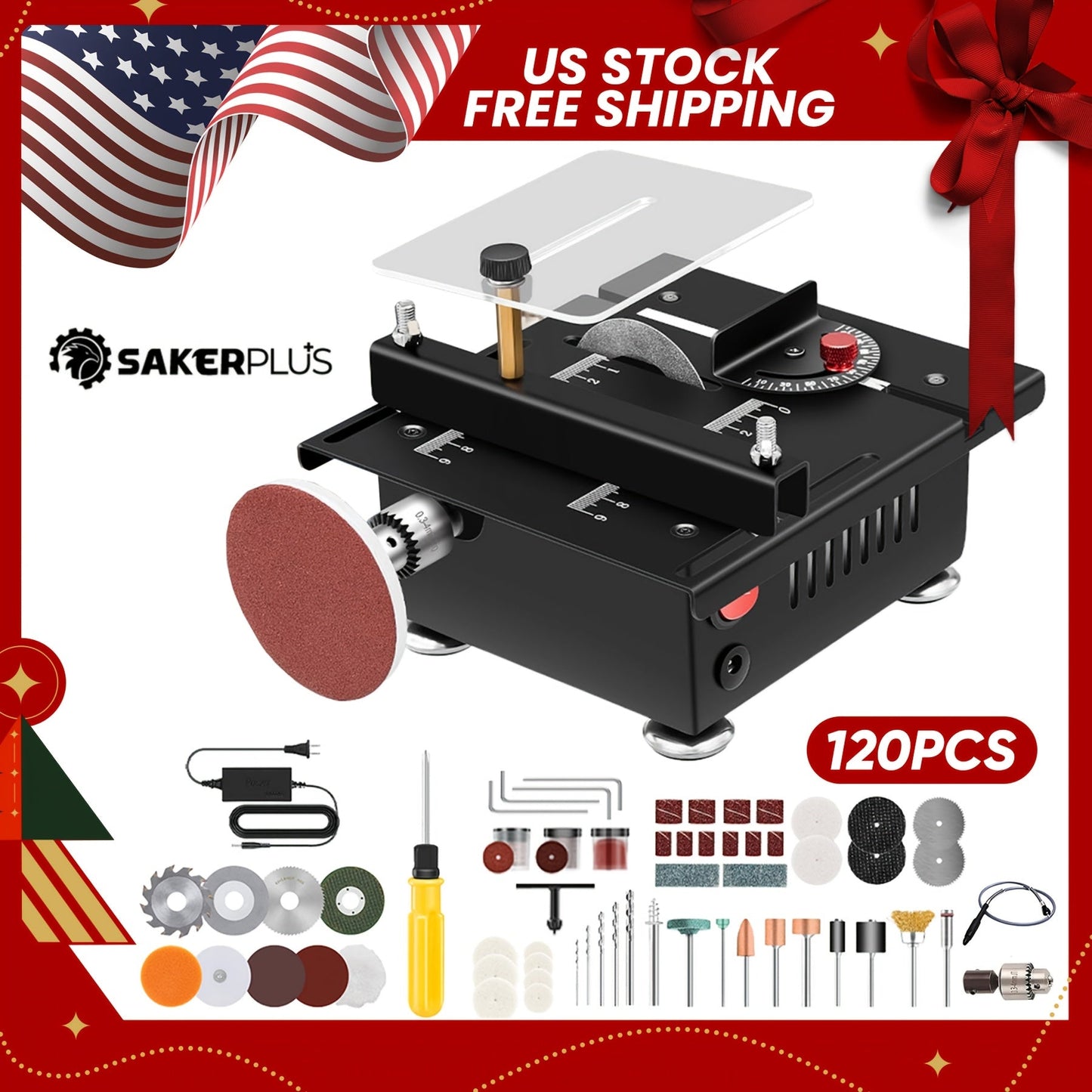 SakerPlus Mini Table Saw - 120/136pcs Multifunctional Portable All-in-One Machine, 7-Speed Adjustable