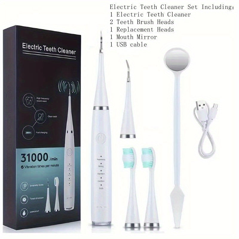 Electric Teeth Cleaner Kit USB Rechargeable, 5 Cleaning Modes Dental Scaler Plaque Tartar Remover Gum Health