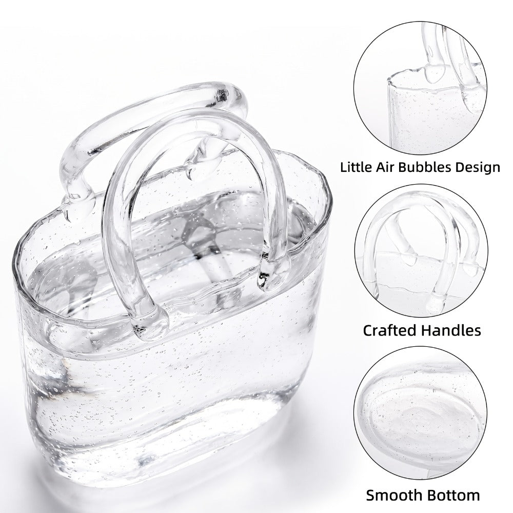 Glass Purse Vase for Flowers Glow in the Dark Vase Fish Bowl Bubble Clear Bag Vase with Handle 7.7x3.9x10.4In Unique Decorative Vases