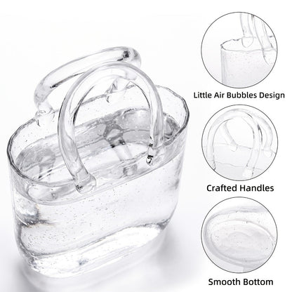 Glass Purse Vase for Flowers Glow in the Dark Vase Fish Bowl Bubble Clear Bag Vase with Handle 7.7x3.9x10.4In Unique Decorative Vases