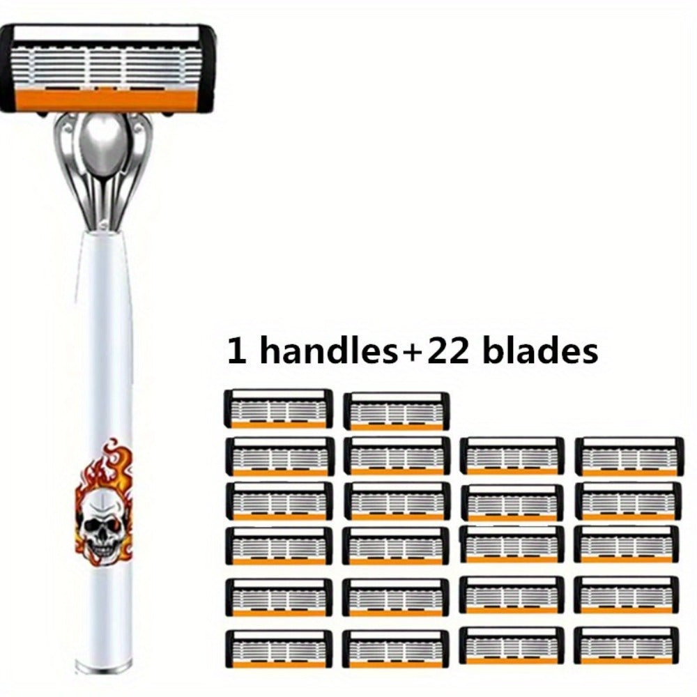 Men's Safety Razor with Replacement Blades - Anti-Slip Stainless Steel Handle Shaver for Beard & Sideburns