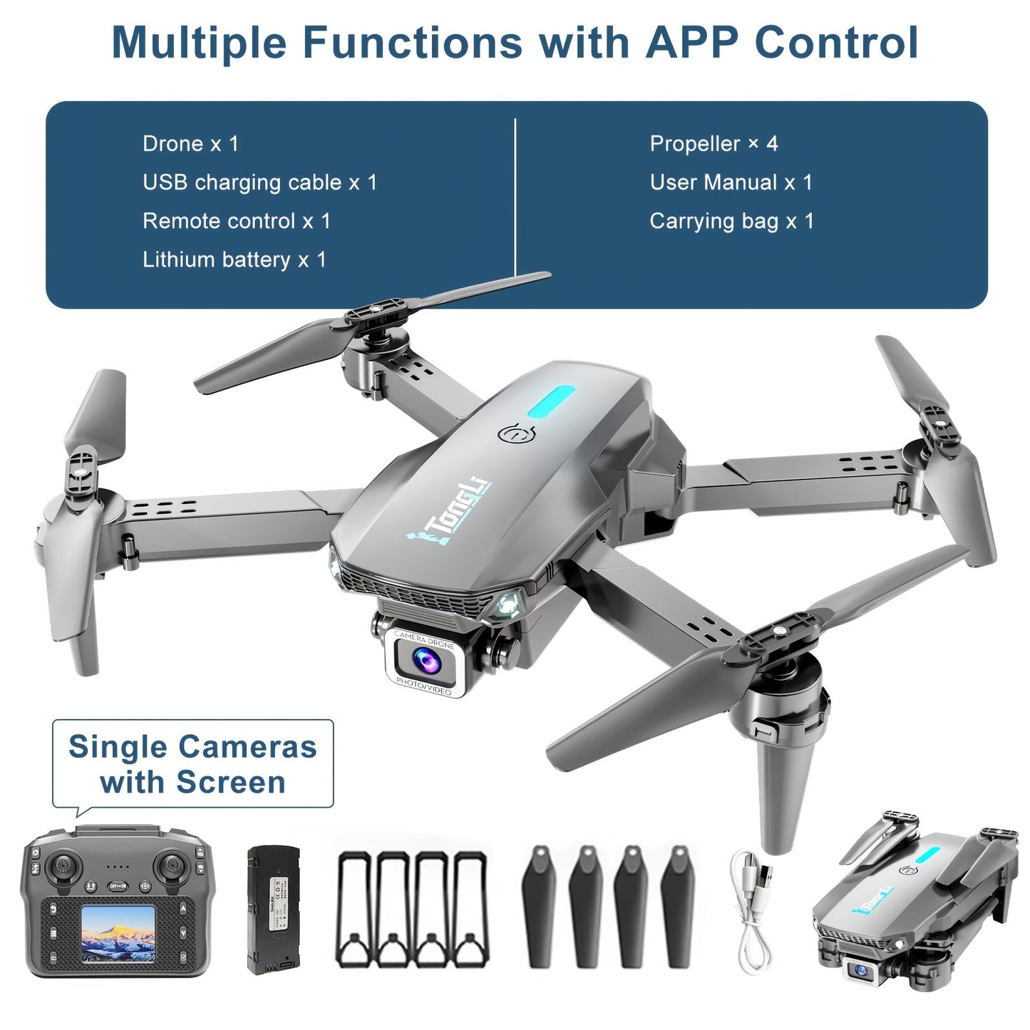 Foldable HD Camera Drone Free Storage Bag USB-C Charging 3D Flips Single or Dual Camera Built-in Screen Remote