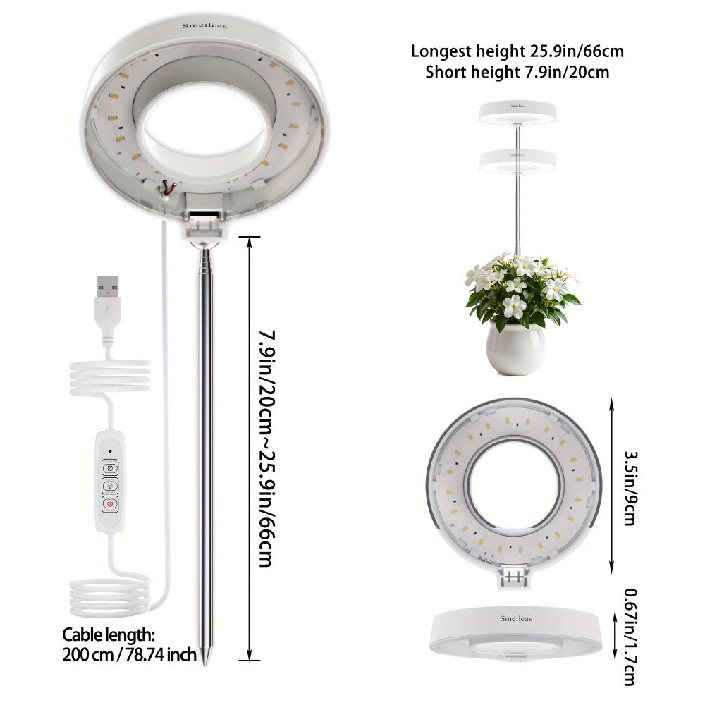 Full Spectrum LED Grow Lights for Indoor Plants, 3-Pack with Auto Timer 3/6/9H, 4 Dimmable Levels & Adjustable Height