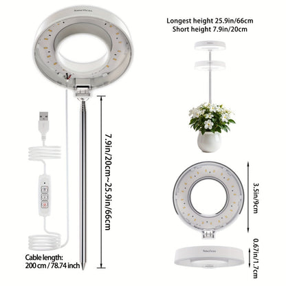 Full Spectrum LED Grow Lights for Indoor Plants, 3-Pack with Auto Timer 3/6/9H, 4 Dimmable Levels & Adjustable Height