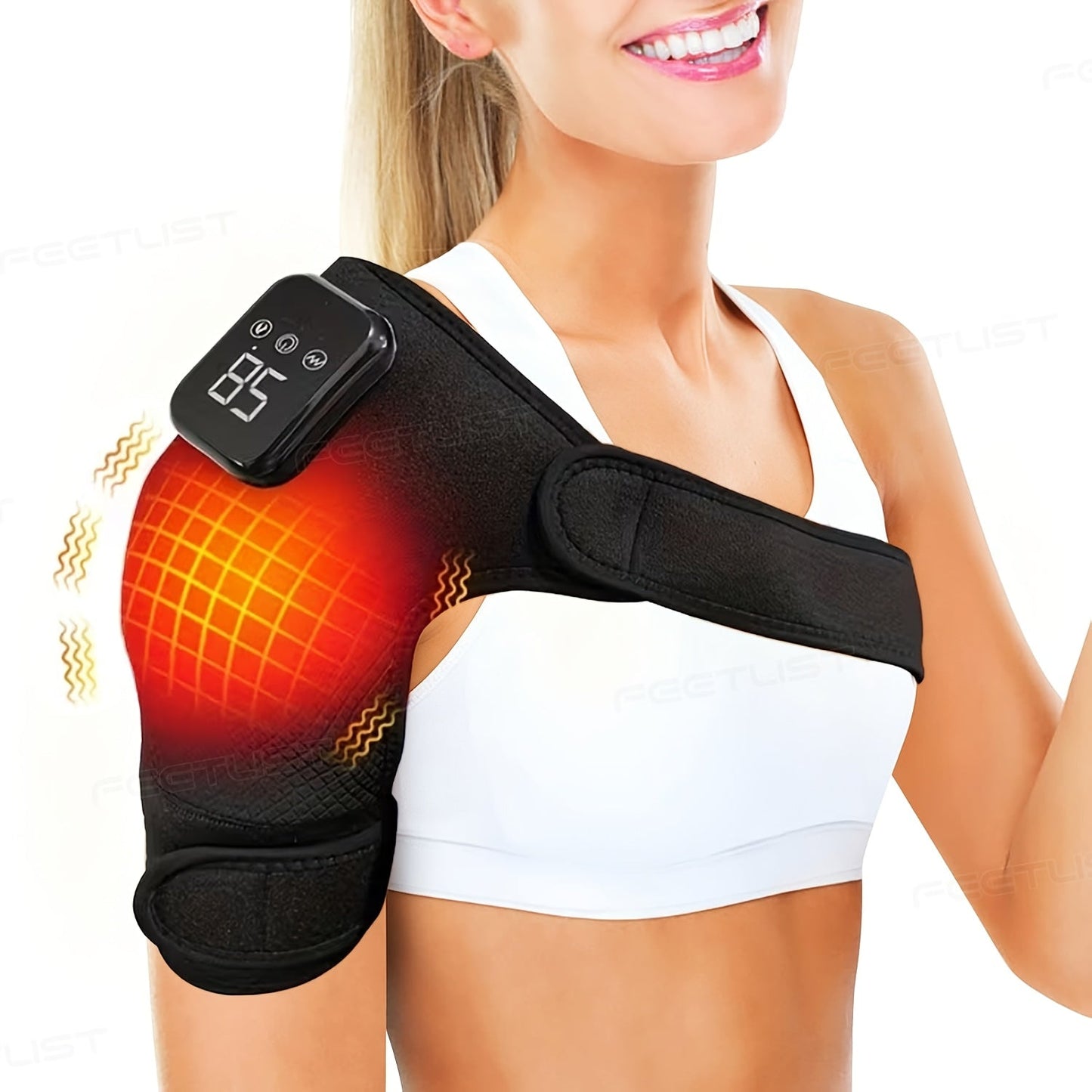 Cordless Heated Shoulder Massager with Vibration – 3 Heat Levels & 3 Vibration Intensities Electric Heating Pad for Shoulder
