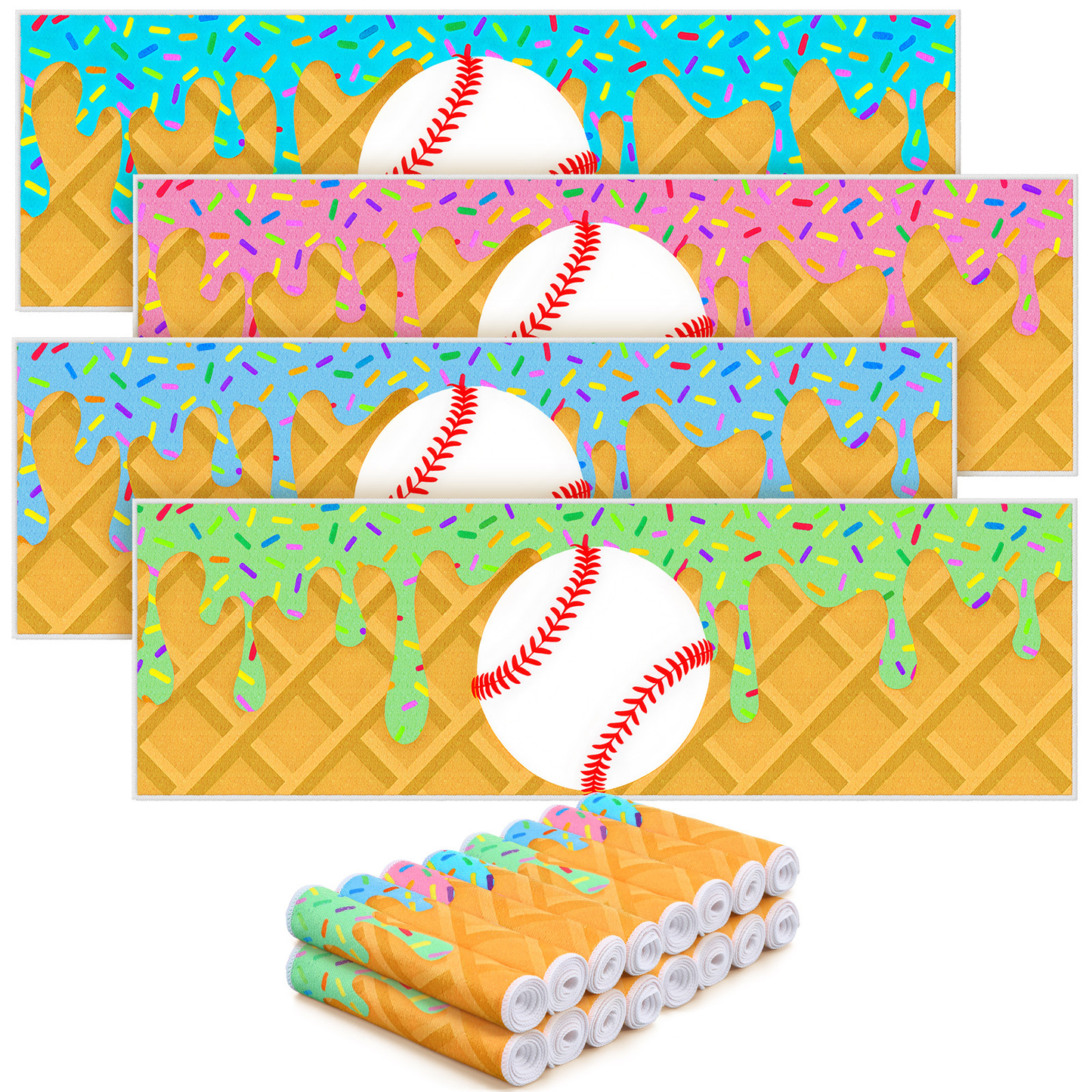 Sports Ice Towels 24-Pack – 30”×9” Mini Microfiber Cooling Towel for Baseball, Softball, Golf, Football, Yoga & Running
