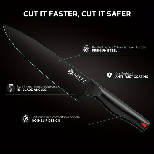 Kitchen Knife Set by ASETY, 15-Piece Stainless Steel Block Set with PP Handles in Two Finish Options