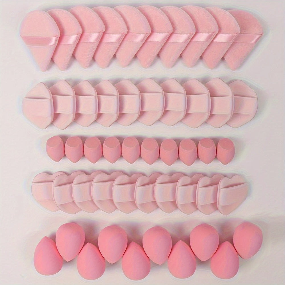 Makeup Sponge & Cushion Puff Set 50Pcs Ultra-Soft Velvet Latex-Free Blending Sponges for Liquid Foundation Concealer BB Cream Wet Dry Use
