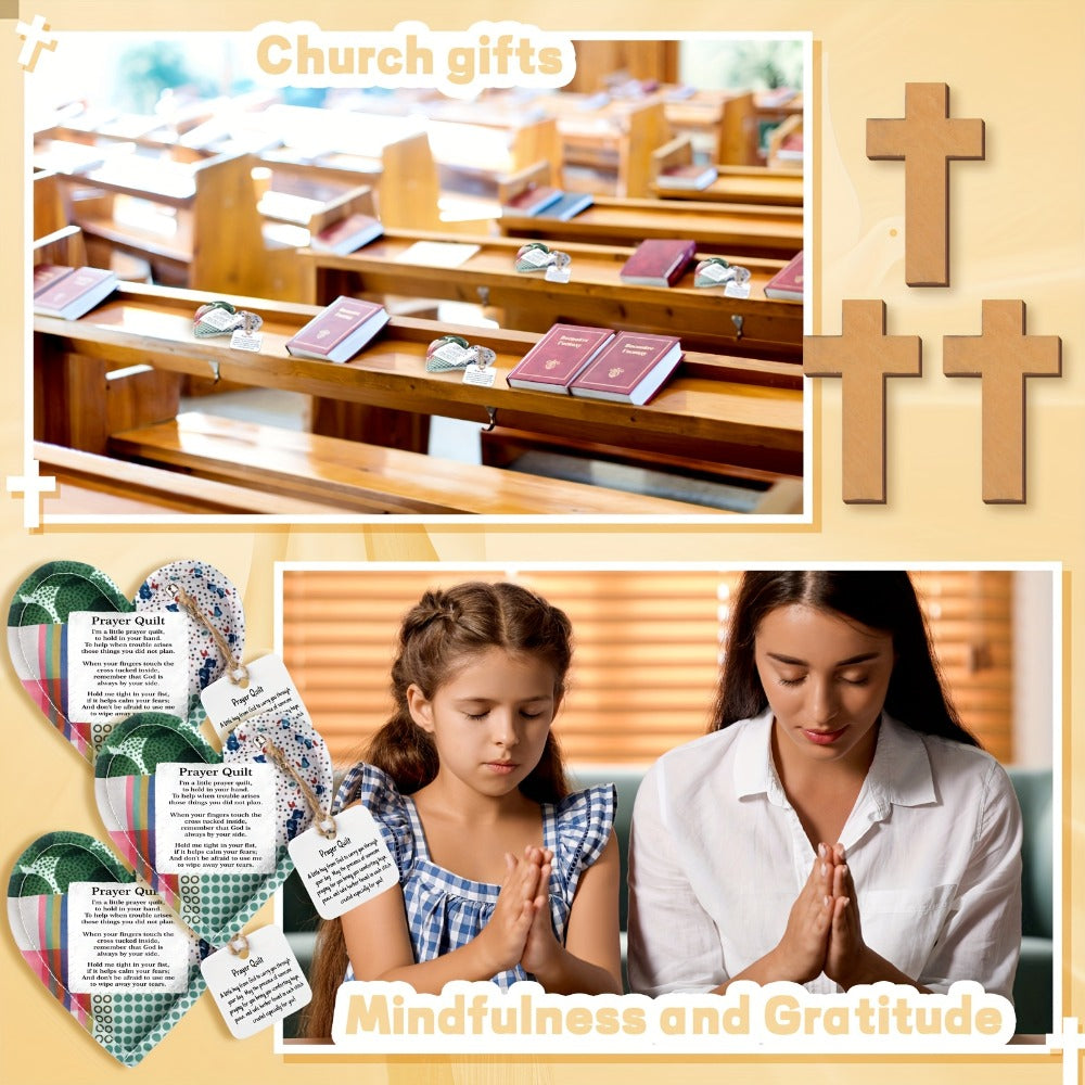 Mini Prayer Quilts 24pcs – Christian Sympathy Gift Set with Cross Heart Pocket & Bible Verse Scripture Panels for Women, Baptism