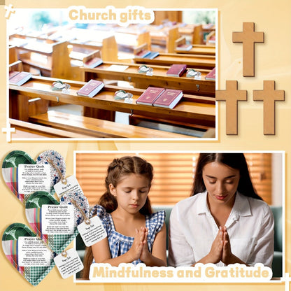 Mini Prayer Quilts 24pcs – Christian Sympathy Gift Set with Cross Heart Pocket & Bible Verse Scripture Panels for Women, Baptism