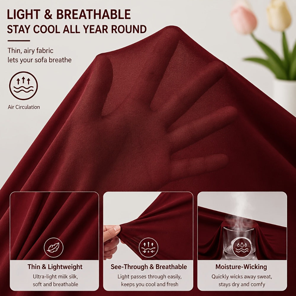 Sofa Cover Textured Skirted Full-Cover Slipcover with Elastic Stretch and Backing Detail for 3 or 4 Seats