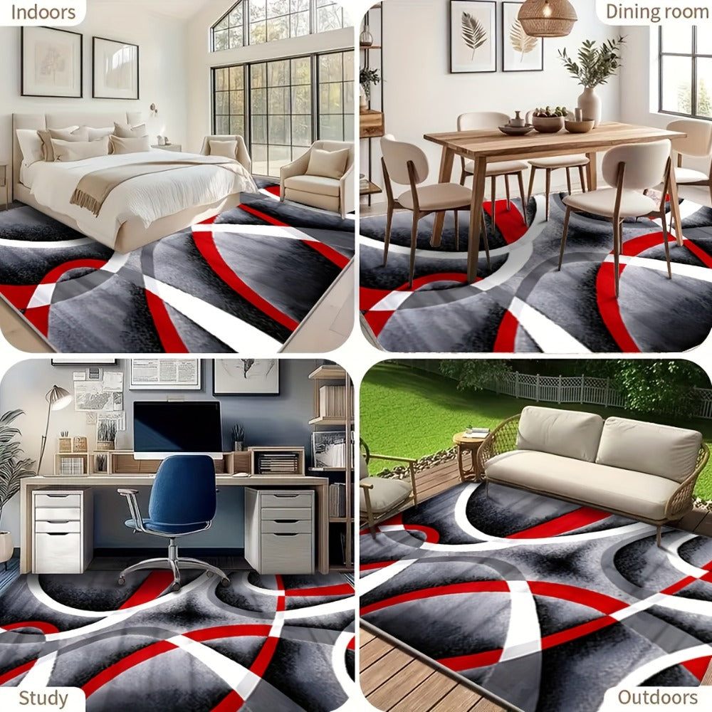 Area Rug Abstract Flag-Inspired Geometric Print in Four Machine-Washable Room Size Options