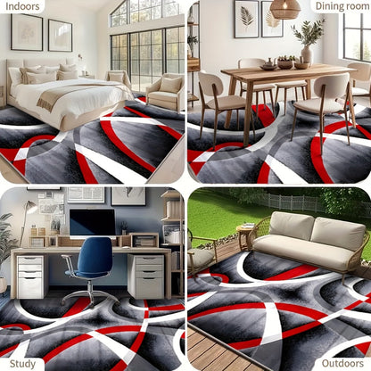 Area Rug Abstract Flag-Inspired Geometric Print in Four Machine-Washable Room Size Options