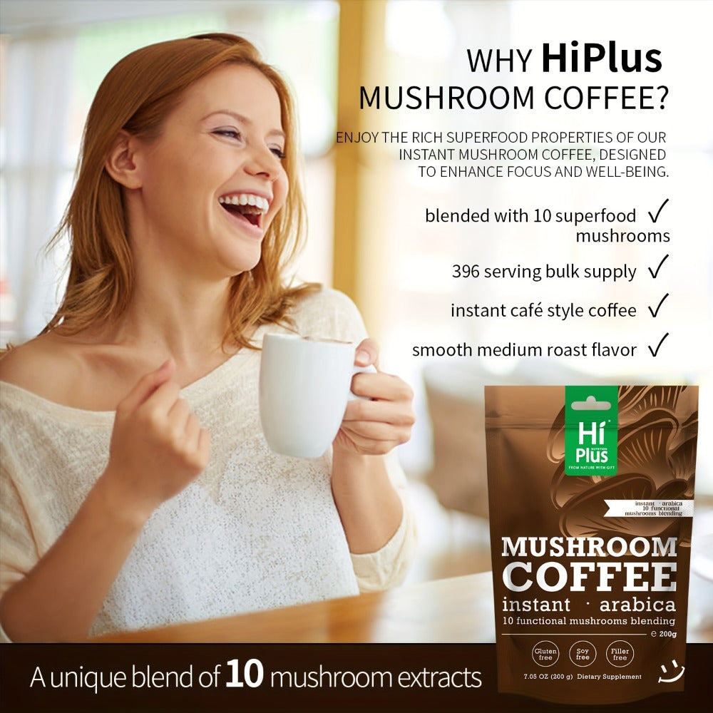 Instant Mushroom Coffee Powder 7oz with Lion's Mane Chaga Reishi Cordyceps Turkey Tail Arabica