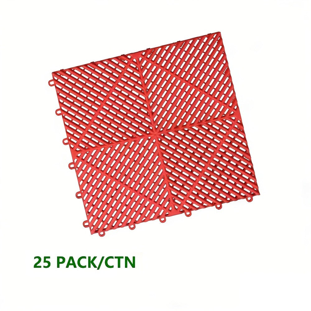 Garage Floor Tiles 25Pcs – Interlocking Plastic Mesh Spliced Floor Mats for Car Wash Auto Detailing Garage Flooring, 5 Colors