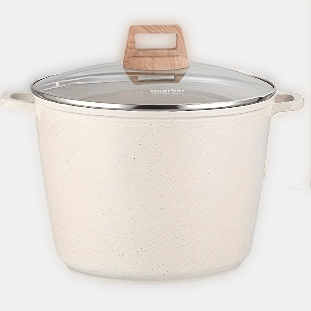 Stockpot Cookware by Hoarbar, 10.5QT Deep Pot with Glass Lid, Dual Handles and White or Black Options
