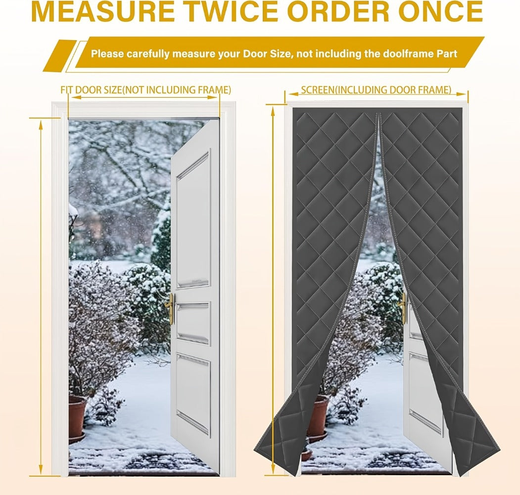 Thermal Insulated Door Curtain Magnetic Closure Knit Plaid Pattern – Windproof Insulation Blanket for Front Door, Sliding Glass