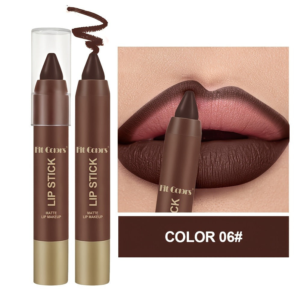 Lipstick Set, Fit Colors 6-Piece Matte Crayon Collection with Brown, Nude, Pink and Purple Colors
