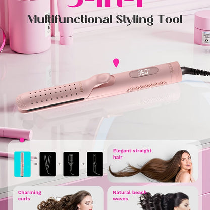 2-in-1 Curling Iron & Hair Straightener 360° Adjustable 5-Level Hot Cold Air Dual Voltage, for Home, Travel and Salon Hair Styling