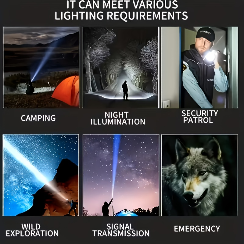High Lumen Tactical Flashlight 2-Pack – COB Side Light, USB Fast Charging, Zoomable, Multiple Modes for Camping, Cycling, Fishing