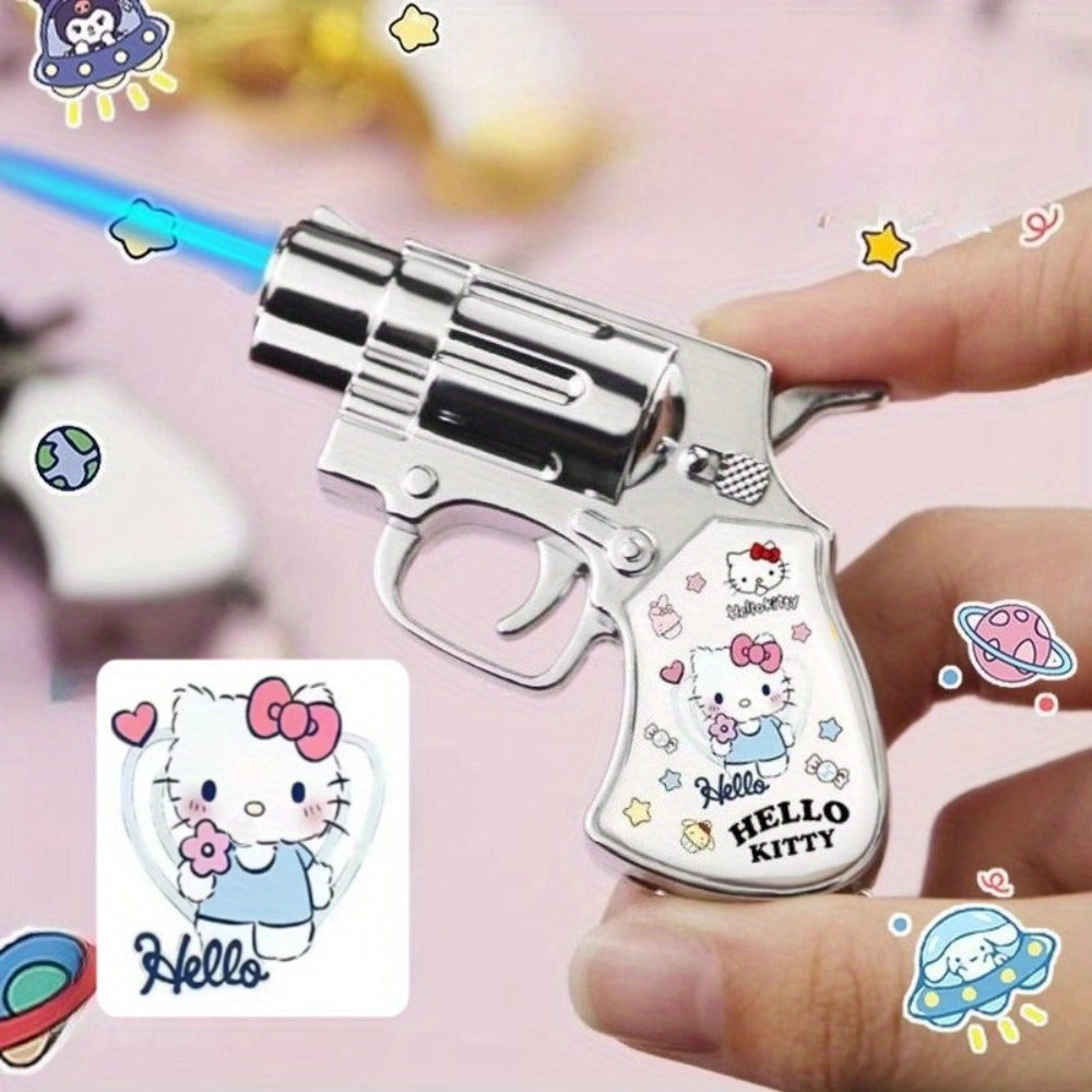 Cute Cartoon Lighter with Keychain, Sanrio Hello Kitty & Kuromi Mini Windproof Flame Lighter, Portable Blue Fire Lighter for Cigarettes