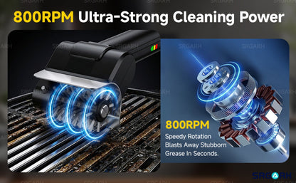 Electric BBQ Grill Brush Cordless Rechargeable Grill Cleaner with 800 RPM Rotating Head, 2000mAh Battery