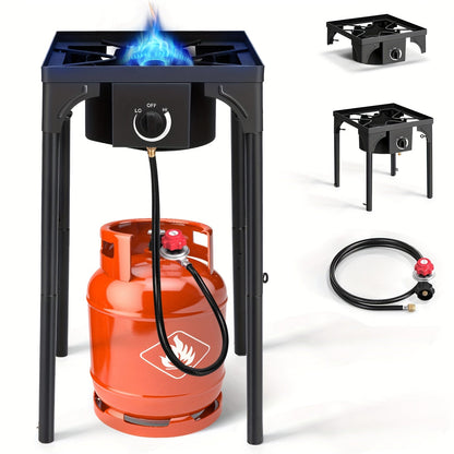 Outdoor Propane Burner Stove Cast Iron 1 or 3 Burner, 225000 BTU High-Pressure Cooker with Adjustable Heat