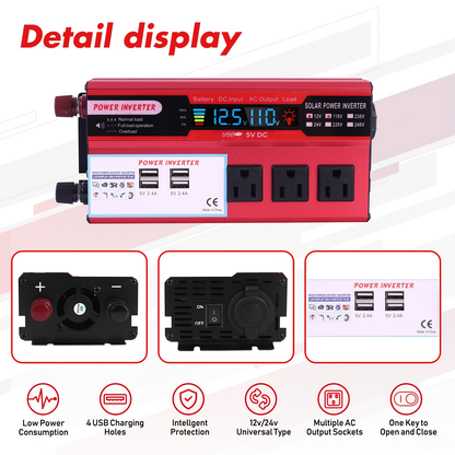 DC to AC Inverter 4000W 5500W 6500W 16000W Peak DC 12V to AC 110V High Power Car Inverter with USB Ports for Garden, Patio and Yard Use