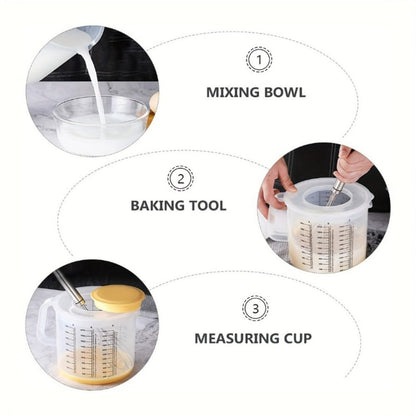 Mixing Bowl with Lid 2.5L Large Salad Bowl with Measuring Cup and Scale Splash Proof Durable for Home Cooking, Dining and Outdoor Meals