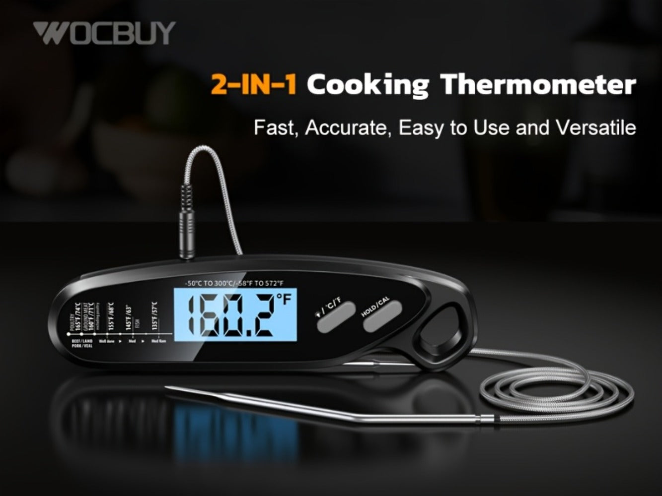 Instant Read Meat Thermometer with Dual Probes Backlit LCD Digital Cooking Thermometer for Grilling, Camping and Outdoor Meals