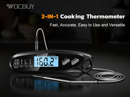 Instant Read Meat Thermometer with Dual Probes Backlit LCD Digital Cooking Thermometer for Grilling, Camping and Outdoor Meals