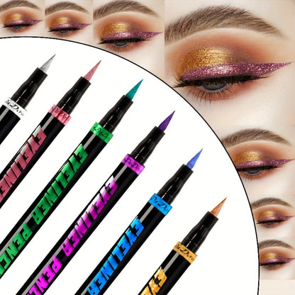 Colored Eyeliner Pencil Set with Six Shades in Blue, Purple, Green, Pink, Black and Gold-Tone Looks