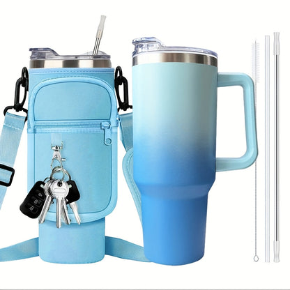 Handled 40oz Stainless Steel Tumbler with Straw Lid, Tapered Base and Five Color Options for Daily Use