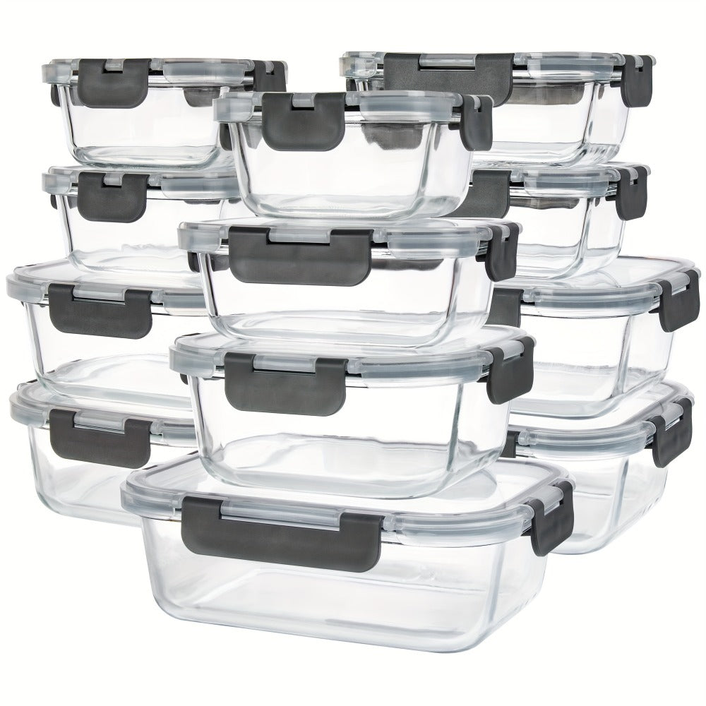 Glass Food Storage Containers with Airtight Lids – Borosilicate Glass Meal Prep Containers Set, Microwave Dishwasher Freezer Safe