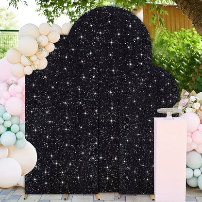 Sequin Wedding Arch Cover Set 3pcs, 6ft 6.6ft 7.2ft Metallic Spandex Payette Glitter Arch Backdrop Cover for Wedding Ceremony