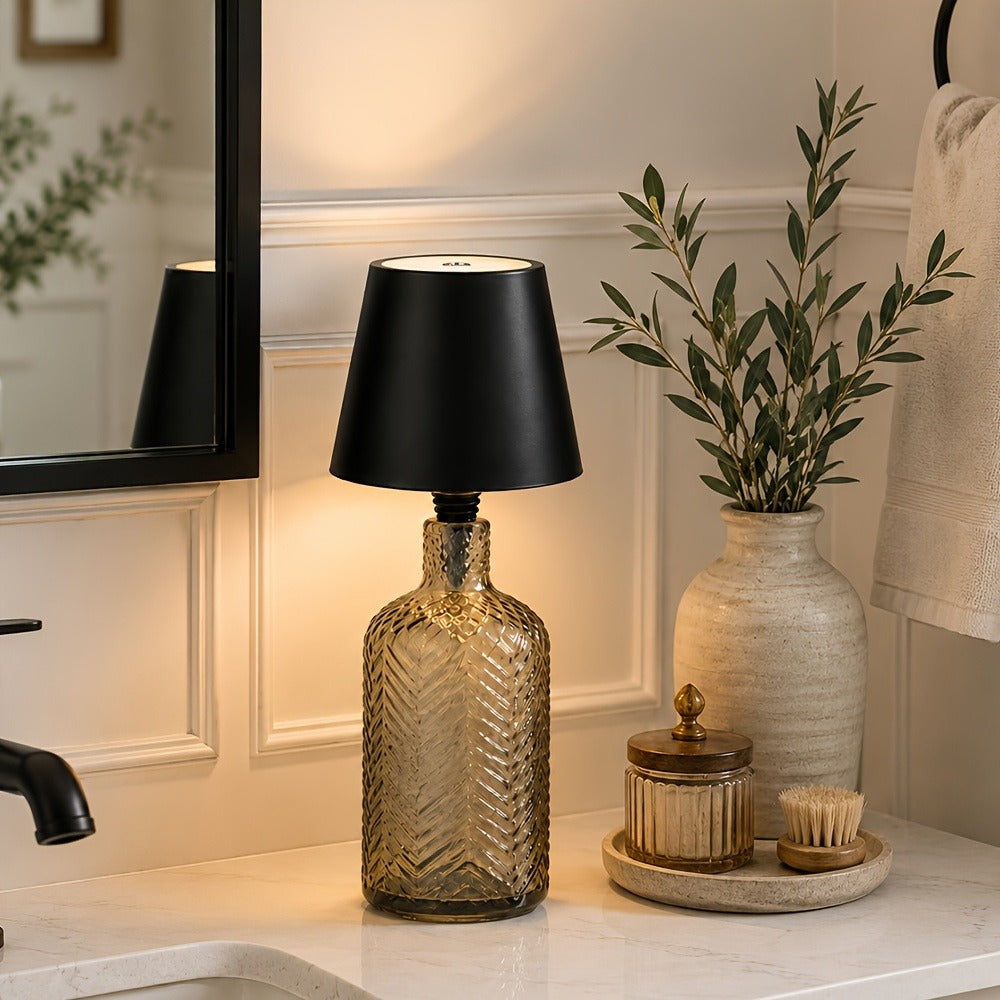 Table Lamp with Rechargeable Bottle-Top LED Shade, Three Color Temperatures, Touch Dimming and Five Options