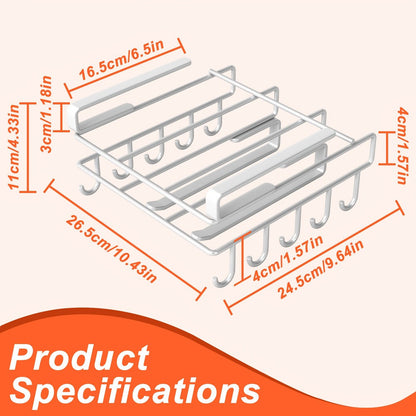 Under Cabinet Organizer Rack with Hooks, Carbon Steel Kitchen Shelf for Utensils, Towels, Cups & Cutting Boards
