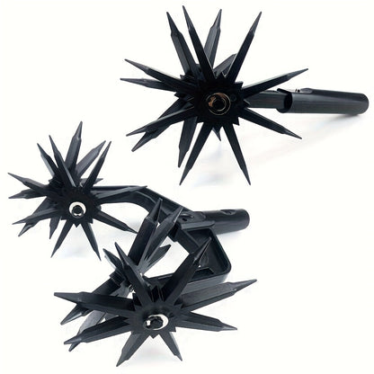Manual Rotary Garden Cultivator Head with U-Shaped Frame and Detachable Star-Shaped Tine Wheels