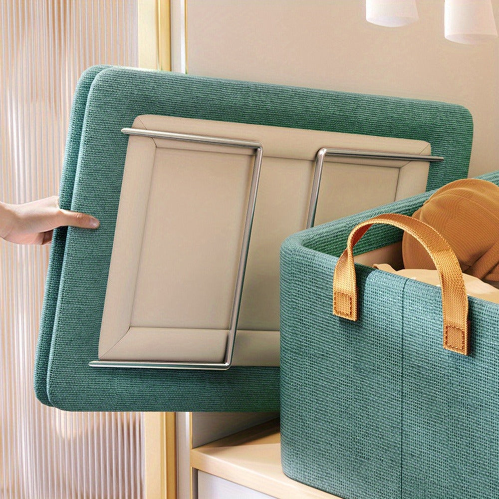 Six-Pack Foldable Fabric Storage Boxes with Clear Lids, Handles and Green, Beige or Gray Color Options