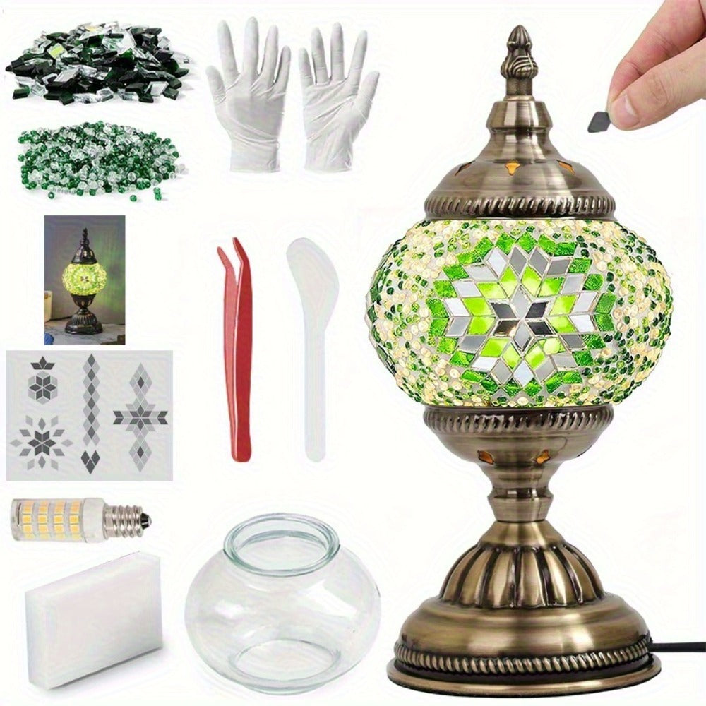 Moroccan Table Lamp Handmade DIY Turkish Lamp Dimmable Glass Metal Brass Bohemian Bedside for Entryways, Bedrooms and Living Spaces