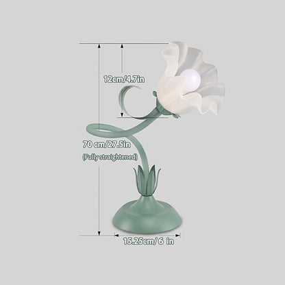 Table Lamp with Green Bellflower Stem, Floral Shade, Corded Power and Single Botanical Design