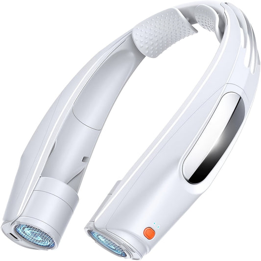 U-Shaped Neck Fan in Black or White with Six-Speed Display, Twin Fan Ends and USB Charging