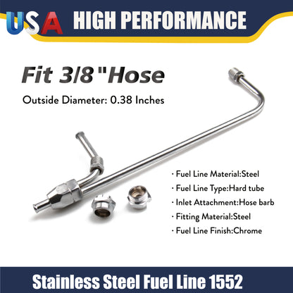 Dual Feed Fuel Line Kit Chrome 3/8" Hose – Compatible with Holley 4-Barrel 4150 Double Pumper Carburetor, Silver Brazed Copper Rigid Tube