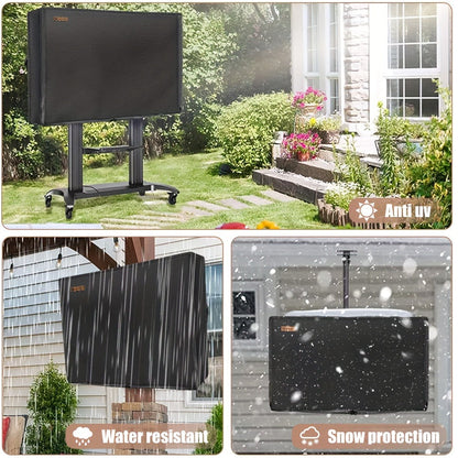 600D Weatherproof Outdoor TV Cover with Roll-Up Flap & 3-Side Zipper – Non-Scratch Liner, Remote Pocket, Wall Mount Compatible, 30–50 Inch